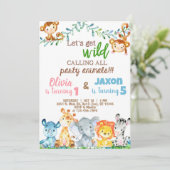 Invitation Safari animaux garçon & fille frères et soeurs ann (Debout devant)