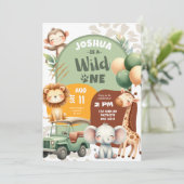 Invitation Safari Animaux Garçon sauvage Un premier anniversa (Debout devant)