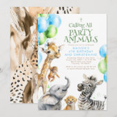 Invitation Safari Animaux mignons Anniversaire & Christening (Devant / Derrière)