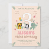Invitation Safari Animaux Pastel Troisième anniversaire (Devant)