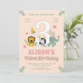 Invitation Safari Animaux Pastel Troisième anniversaire (Debout devant)