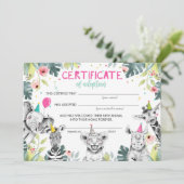 Invitation Safari Animaux sauvages Certificat d'adoption Anni (Debout devant)