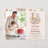 Invitation Safari Animaux sauvages Un 1er anniversaire (Devant / Derrière)