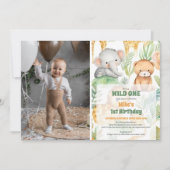 Invitation Safari Animaux sauvages Un 1er anniversaire (Devant)
