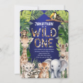 Invitation Safari Animaux sauvages une marine bleu 1er annive (Devant)