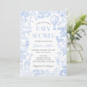 Invitation Safari Animaux Toile De Jouy Baby shower Garçon (Debout devant)