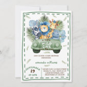 Invitation Safari Animaux Verdure Baby shower automobile (Devant)