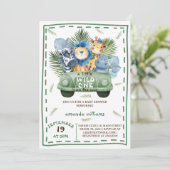 Invitation Safari Animaux Verdure Baby shower automobile (Debout devant)