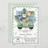 Invitation Safari Animaux Verdure Baby shower automobile (Devant / Derrière)