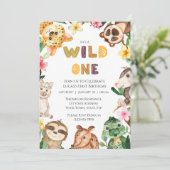 Invitation Safari Animaux Wild One Boys Premier Anniversaire (Debout devant)