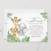 Invitation Safari Animaux Wild One Triplets Baby shower (Devant)