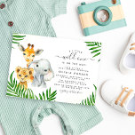 Invitation Safari Animaux Wild Un Baby shower neutre genre<br><div class="desc">Une invitation baby shower sans distinction de genre. Ce design présente un éléphant aquarelle, une girafe et un guépard en feuille de palmier vert. Vos détails de douche apparaissent à droite dans la typographie de script moderne. On peut y lire "Un peu sauvage est en route !". Il y a...</div>