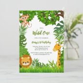 Invitation Safari Animaux Wild Un premier anniversaire (Debout devant)