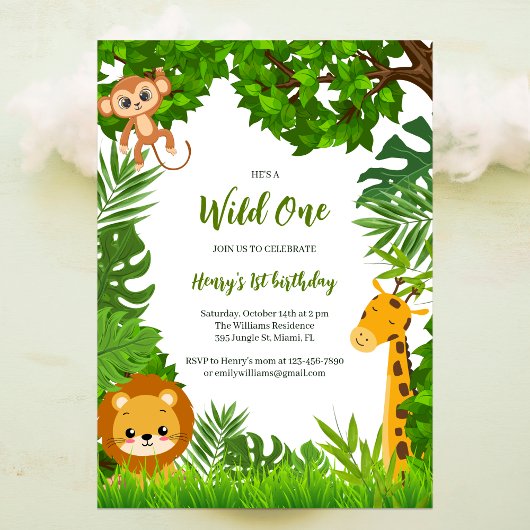 Invitation Safari Animaux Wild Un premier anniversaire
