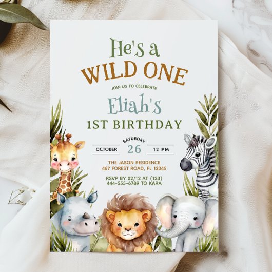 Invitation Safari Animaux Wild Un premier anniversaire