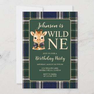 Invitation Safari Anniversaire Girafe Sauvage Vert Marine Car