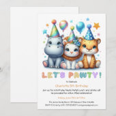 Invitation Safari Anniversaire - Parties scintillant Blue Hip (Devant / Derrière)