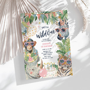 Invitation Safari aquarelle Wild One Fille 1er Anniversaire