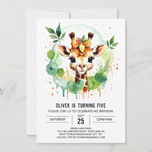Invitation Safari Aventure Giraffe Anniversaire (Devant)