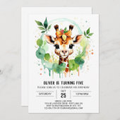 Invitation Safari Aventure Giraffe Anniversaire (Devant / Derrière)