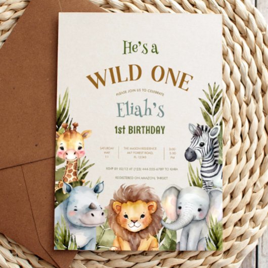 Invitation Safari Baby Animals Wild One First Birthday