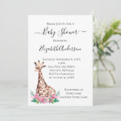 Invitation Safari Baby Giraffe avec fleurs roses (Debout devant)