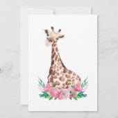 Invitation Safari Baby Giraffe avec fleurs roses (Dos)