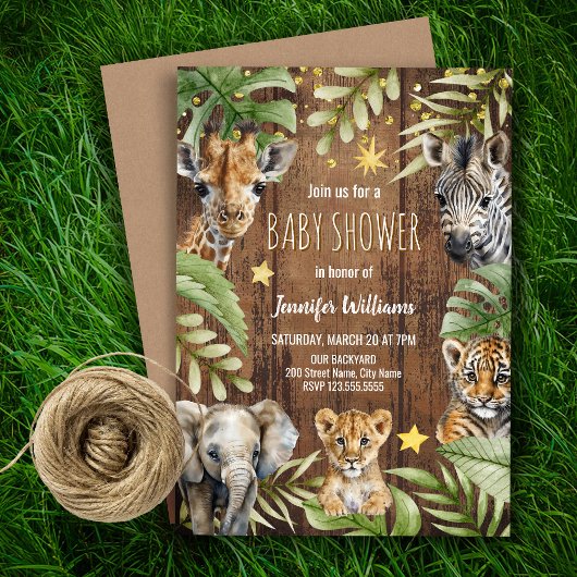 Invitation Safari Baby shower Bébé Animaux