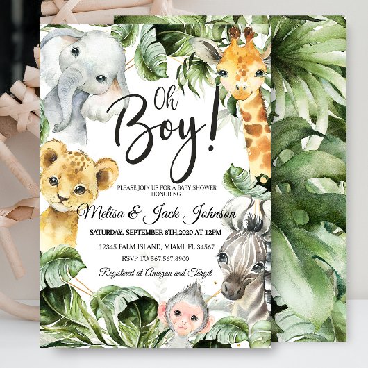 Invitation Safari baby shower bébé garçon douche