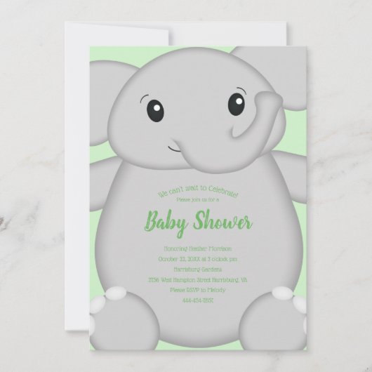 Invitation Safari Baby shower éléphant (Devant)
