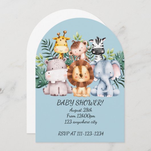 INVITATION SAFARI BABY SHOWER INVITATION, TÉLÉCHARGEABLE (Devant / Derrière)