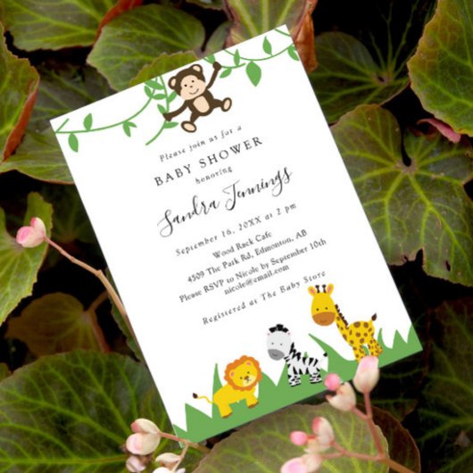 Invitation Safari Baby shower Jungle Animaux mignons Sauvage