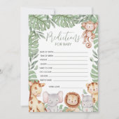 Invitation Safari Baby Shower Prediction Card (Devant)