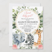 Invitation Safari baby shower Sweet bébé fille jungle thème (Devant)