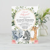 Invitation Safari baby shower Sweet bébé fille jungle thème (Debout devant)