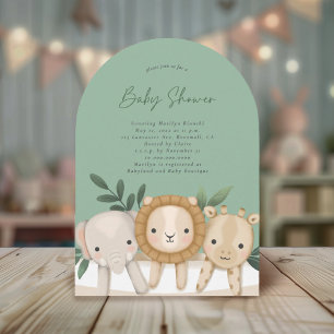 Invitation Safari Baby shower vert Sage Neutre Sexe