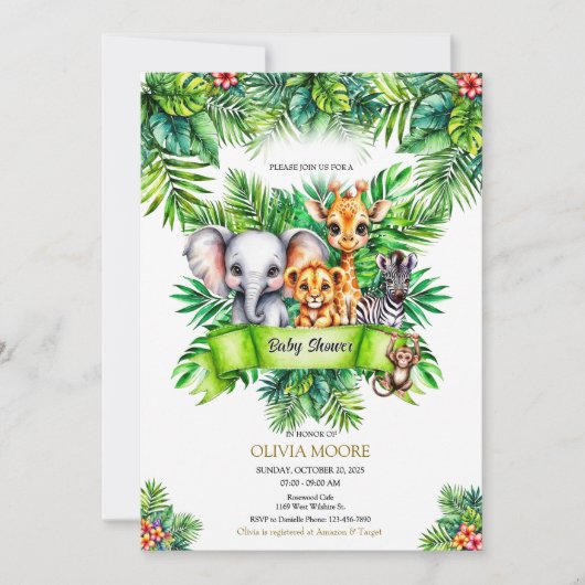 Invitation Safari Baby shower Wild One est sur le chemin (Devant)