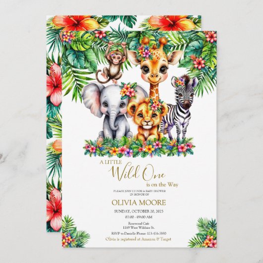 Invitation Safari Baby shower Wild One est sur le chemin (Devant / Derrière)