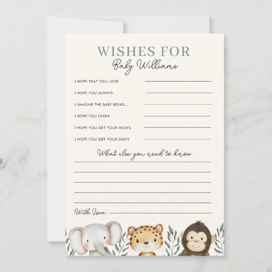 Invitation Safari Baby shower Wives for Baby Game Card (Devant)