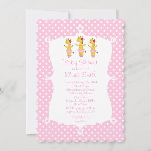 Invitation Safari Ballerina Pink Poka Point (Devant)