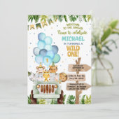 Invitation Safari, ballons, animaux de la jungle, anniversair (Debout devant)