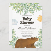 Invitation Safari Bear Greenery Baby shower d'aquarelle (Devant / Derrière)