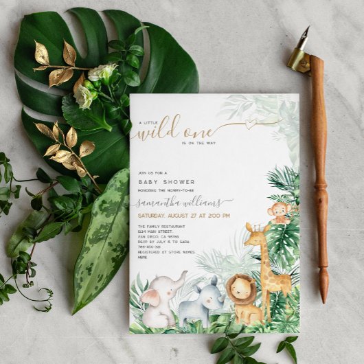 Invitation Safari Bébé Animaux Baby shower de verdure