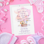 Invitation Safari Bébé Animaux En Ballons Rose À Air Chaud