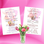 Invitation Safari Bébé Animaux En Ballons Rose À Air Chaud