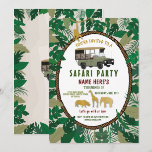 Invitation Safari Birthday Party Animals Wild Truck Jungle
