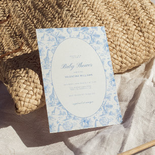 Invitation Safari Bleu Toile De Jouy Baby Shower Garçon