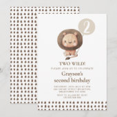 Invitation Safari Brown moderne Lion Deux Wild 2e Anniversair (Devant / Derrière)