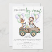Invitation Safari Camion et animaux mignons Baby shower par l (Devant)