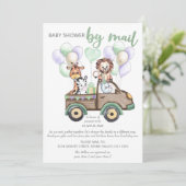 Invitation Safari Camion et animaux mignons Baby shower par l (Debout devant)